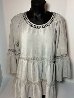 Women's Cream Crochet-Trim Peasant Top- 100% Viscose